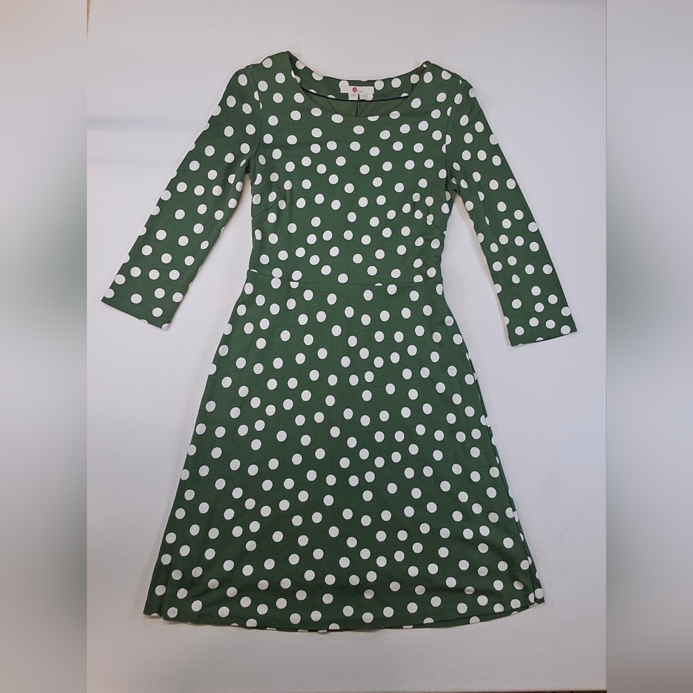 Boden Green White Dot Michelle Draped Jersey Dress Size 4p